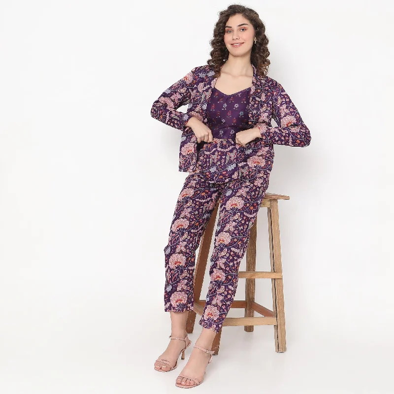 Evening Elegance Straight Fit Floral Top with Palazzo & with Blazer Set