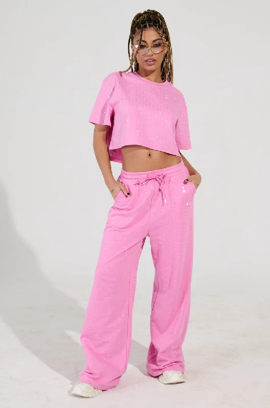 New Arrivals BLOSSOM RHINESTONE EMBELLISHED SWEATPANT IN PINK