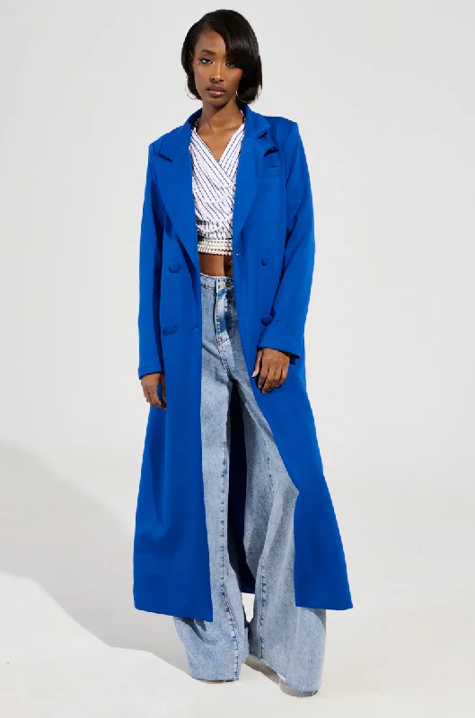 All Season Basics Discount COCOA BUTTER SCUBA TRENCH IN BLUE