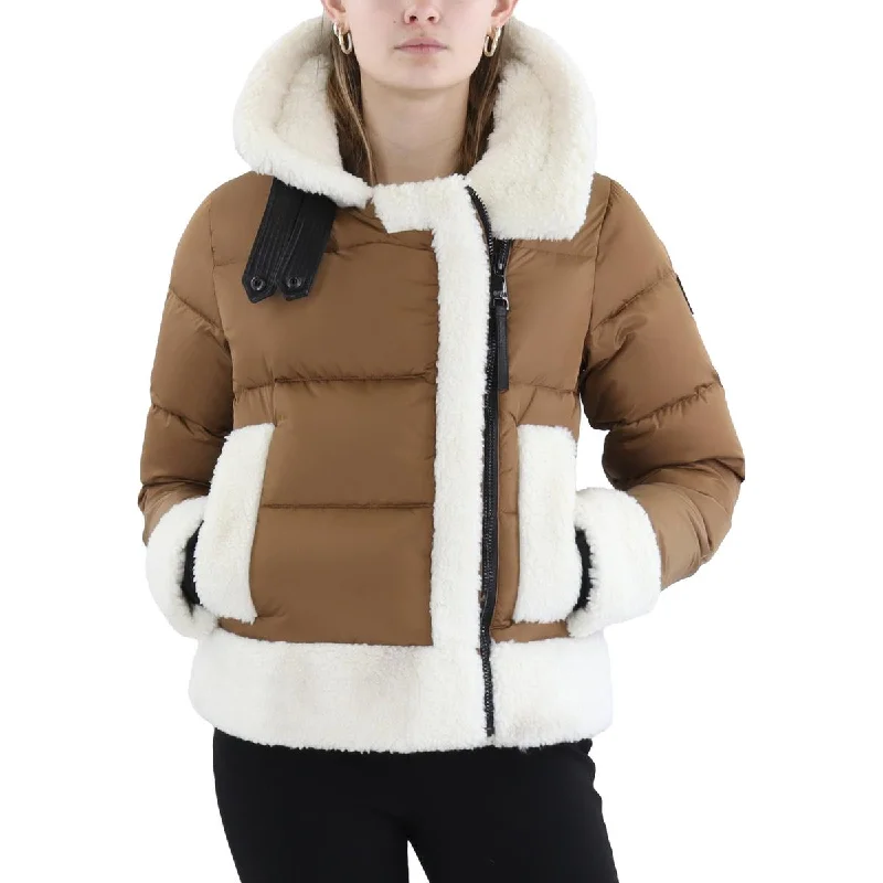 Imeless Style Womens Insulated Sherpa Trim Puffer Jacket