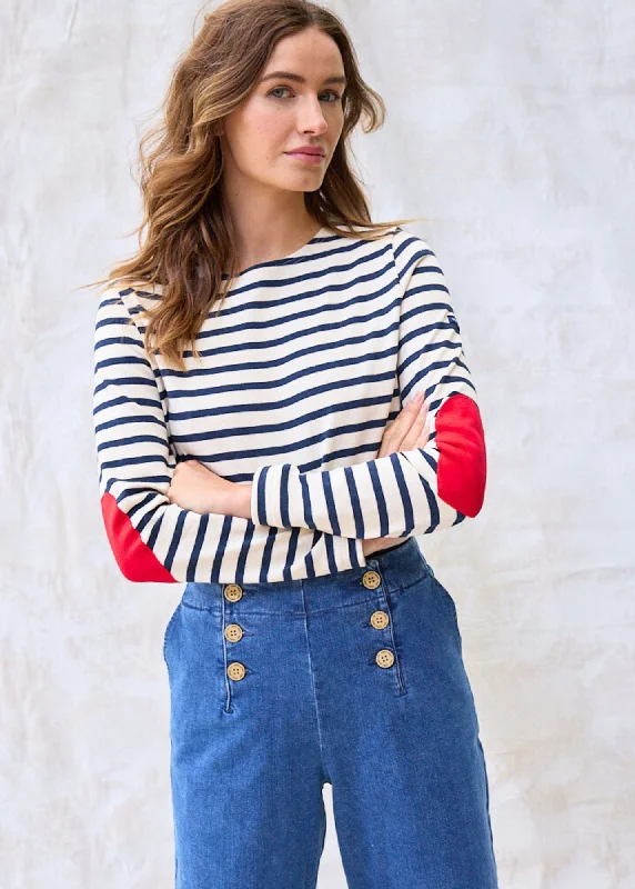 Latest Fashion VAUJANY - Striped Shirt with Heart Elbow Patches (ECRU / NAVY)