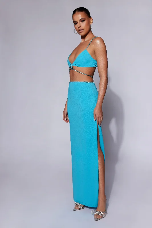 Evening Looks Sweeney Diamante Maxi Skirt With Split - Cyan Blue