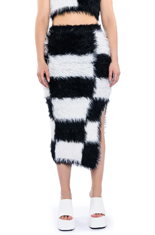 Trend Alert CHECKMATE SIR FUZZY MIDI SKIRT