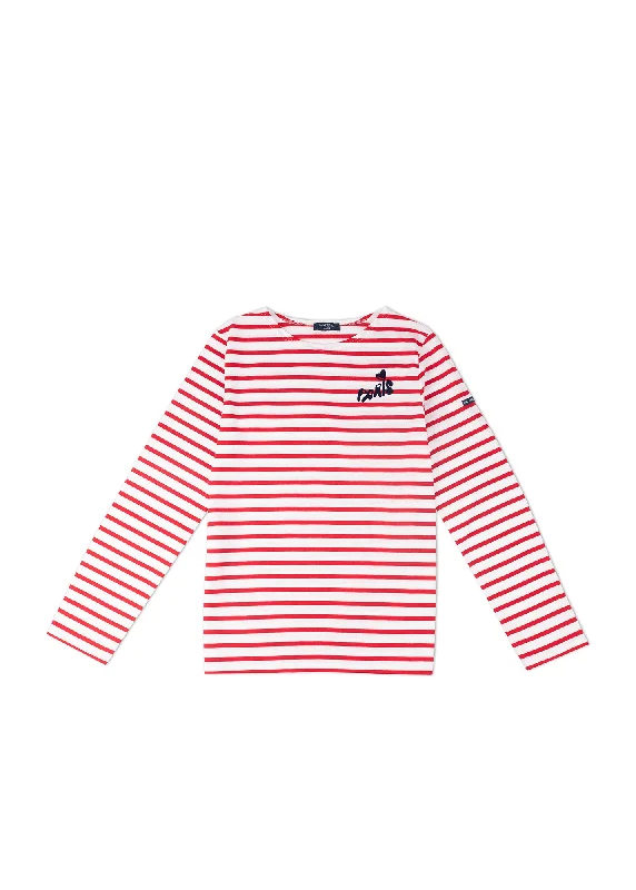 Snag Fabulous Fashion Bargains MINQUIERS PARIS - Authentic Breton Stripe Shirt| Soft Cotton | Men Fit  (WHITE / RED)