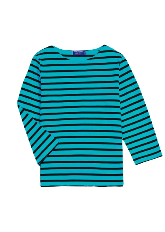 Odd Size Clearance Sale GALATHEE II - Breton Striped Top with ¾ Sleeve | Soft Cotton | Women Fit (ABSINTHE GREEN / BLACK)