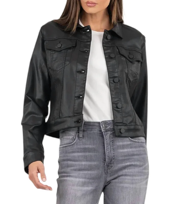 Trend Leading Collection Julia Coated Crop Jacket In Black