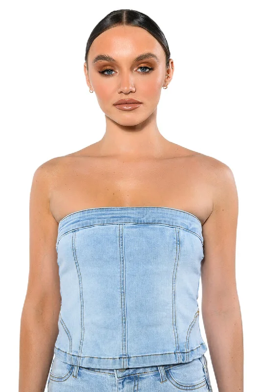 Women Wear Online NOT YOUR AVERAGE GIRL DENIM STRAPLESS TOP