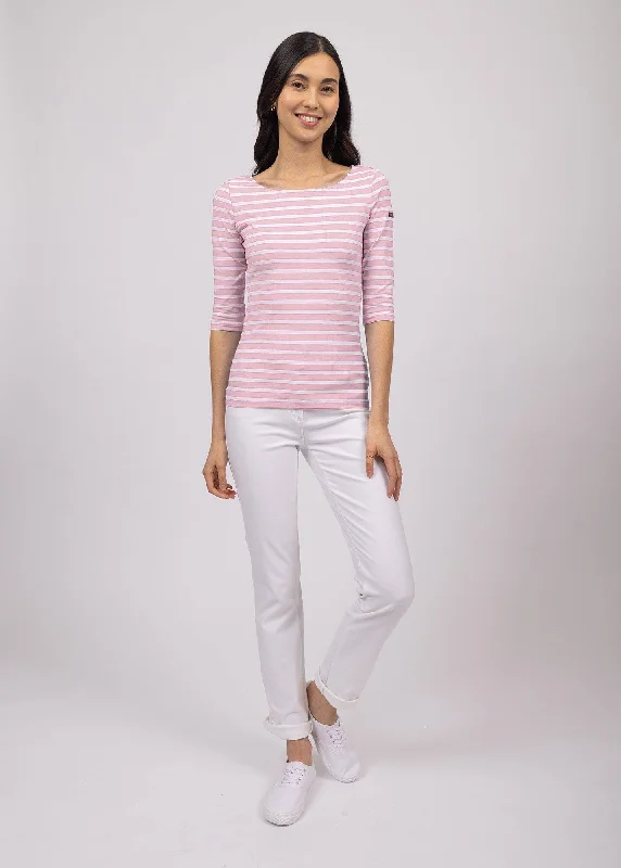 Vintage Style Clothing Sale GARDE-COTE III - Nautical Striped Sport Top With UV Protection | Women Fit (PALE PINK / WHITE)