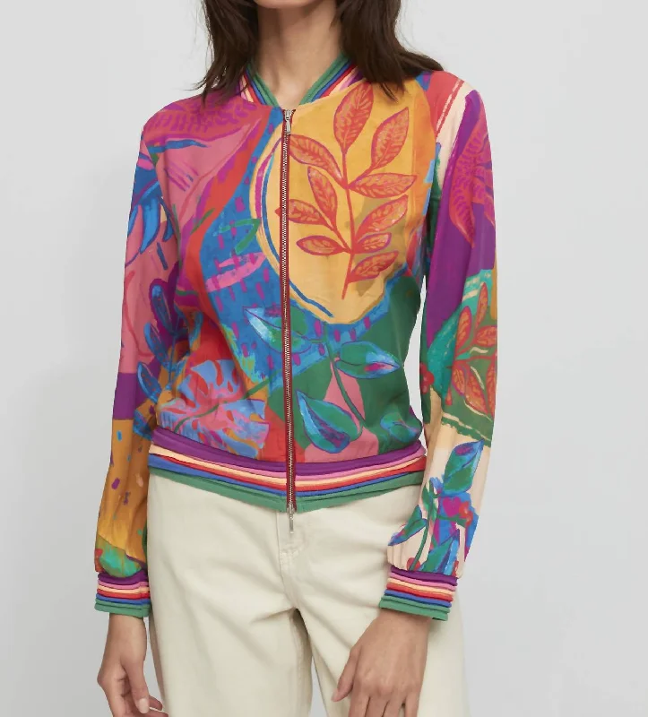 Style Breakthroughs Ariel Zip Bomber Cardigan Jacket In Purple/pink/multi