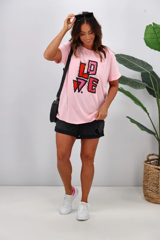 Wardrobe Essentials Rebel Club by Shine On Heartfelt Love Cap Sleeve Tee Pink