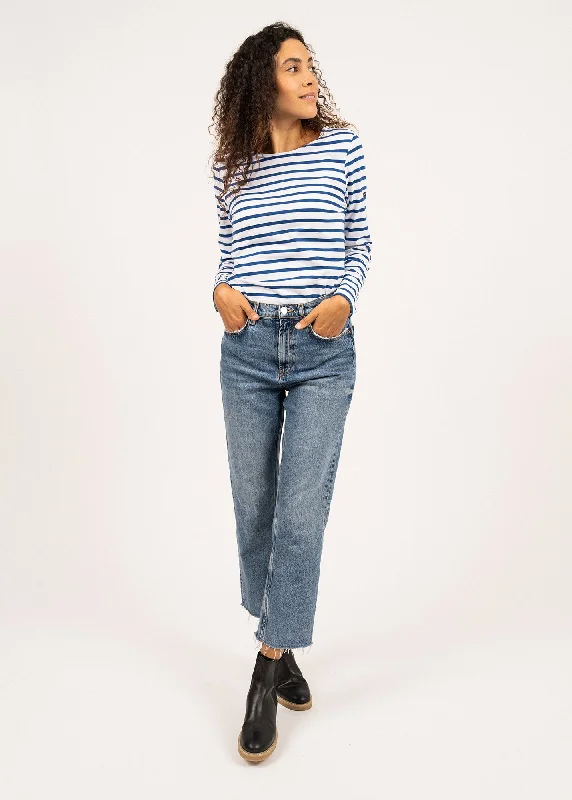 Timeless Elegance MINQUIDAME - Breton Striped Shirt with Long Sleeve | Soft Cotton | Women Fit (WHITE / ROYAL BLUE)