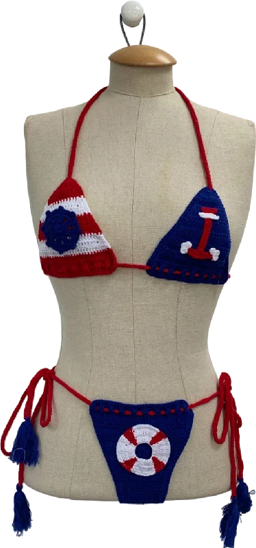 Elegant Style Wolfe Bay Red and Blue Crochet Bikini Set One Size