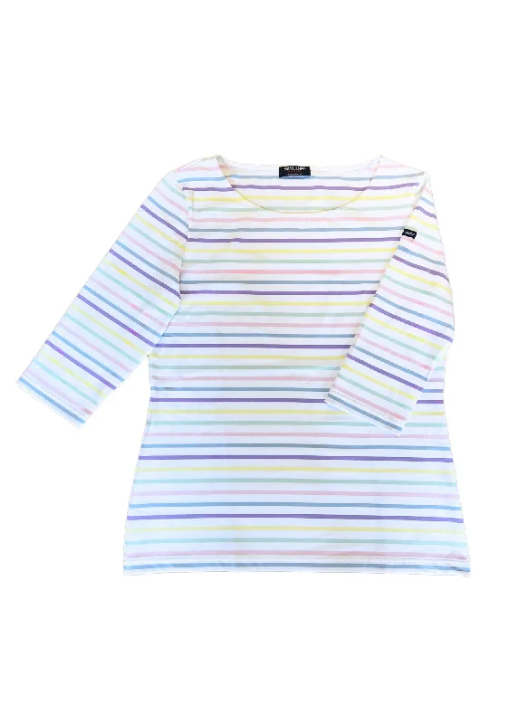 Your Timeless Wardrobe Awaits GARDE COTE MULTI - Multicolor Nautical Striped Sport Top With UV Protection | Women Fit (WHITE / LILAC)