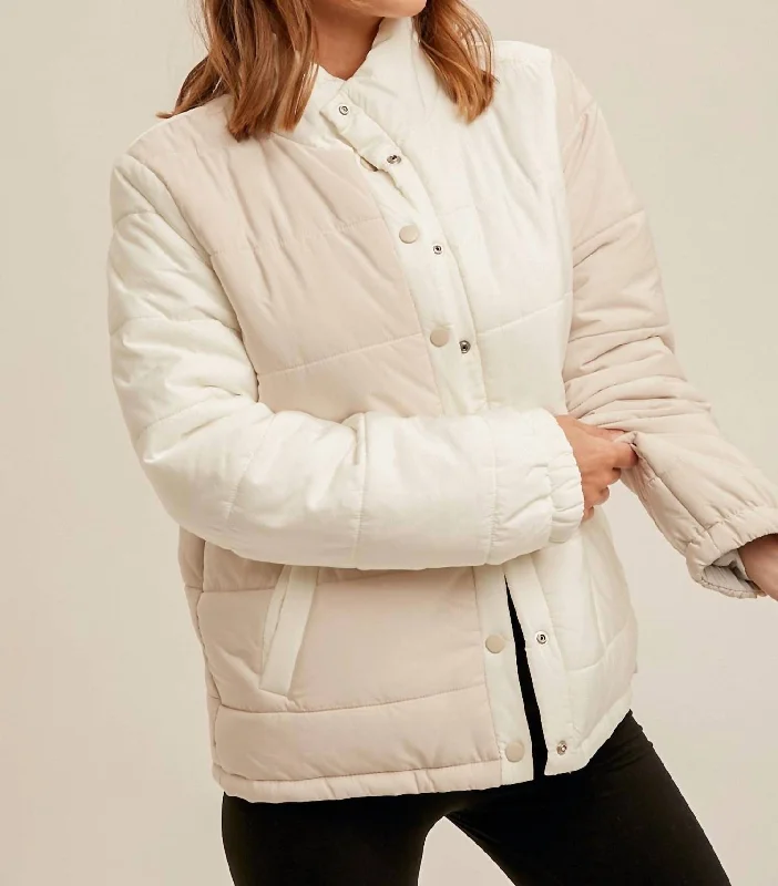 Ride The Style Wave Keely Puffer Jacket In Cream/beige