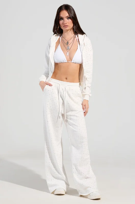 Huge Discounts This Week BUBBLES RHINESTONE EMBELLISHED SWEATPANT IN WHITE