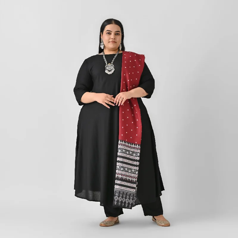 Clothing Sales Black Flared Kurta Palazzo Set with Maroon Polka & Black Buta Dupatta - SOM