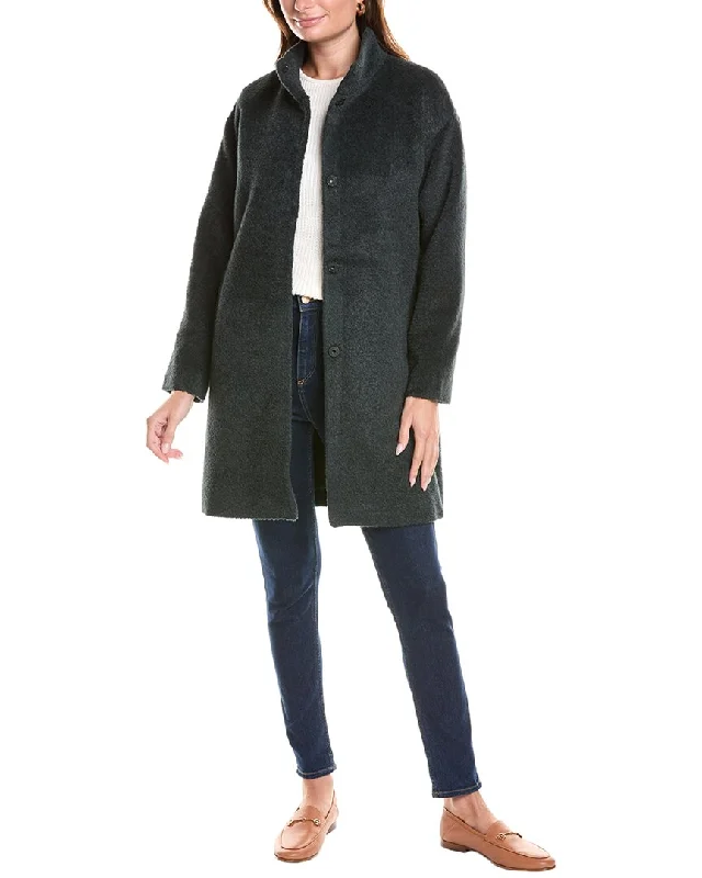 Dive Into Trendy Women's Fashion EILEEN FISHER Stand Collar Wool & Alpaca-Blend Coat