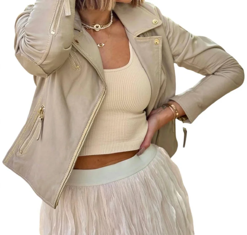 Elegant Attire For The Modern Lady Christy Metallic Leather Jacket In Off White/gold