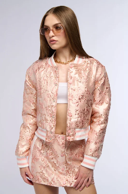 Budget Friendly SWEET THING BROCADE BOMBER IN PINK