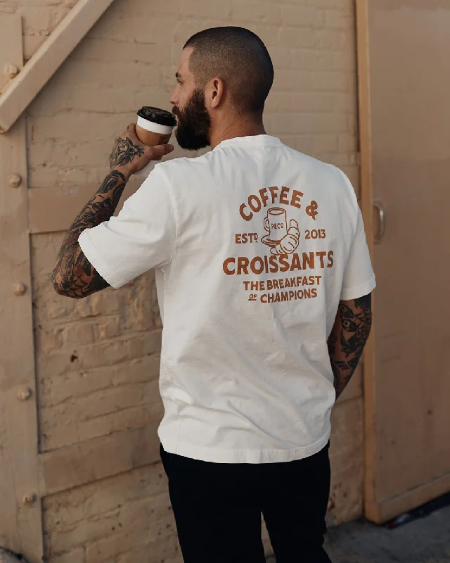 Fashion Deal Coffee & Croissants T-Shirt - Off White