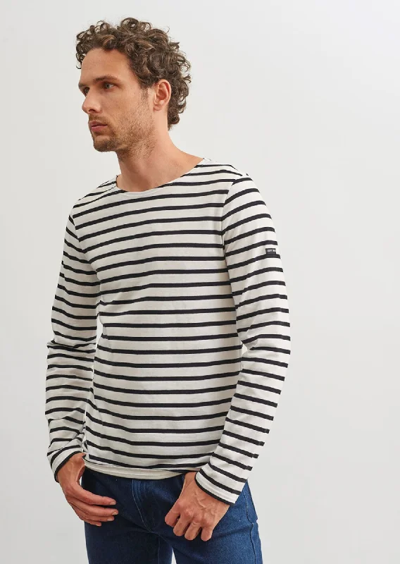 Trendy Threads MINQUIERS MODERN - Authentic Breton Stripe Shirt | Soft Cotton | Men Fit (IVORY / BLACK)