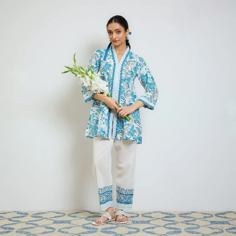 Wardrobe Upgrade Ocean Blue Sanganeri Printed Cotton Co-ord Set