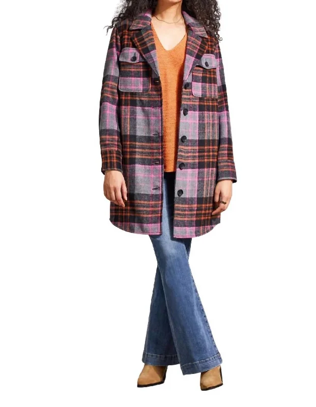 Everyday Fashion Long Plaid Shacket In Burnt Orange