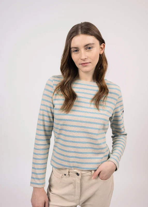 Everyday Basics MERIDAME II - Authentic Breton Shirt | Heavyweight Cotton | Women Fit (OATMEAL / OXYGEN BLUE)