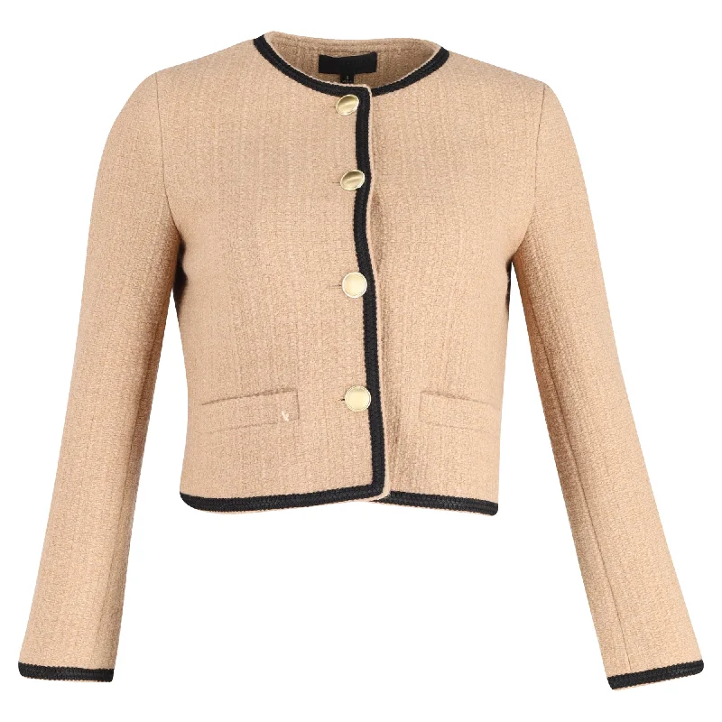 Elegant Styles Nili Lotan Elaina Crochet-Trimmed Bouclé Jacket In Beige Wool