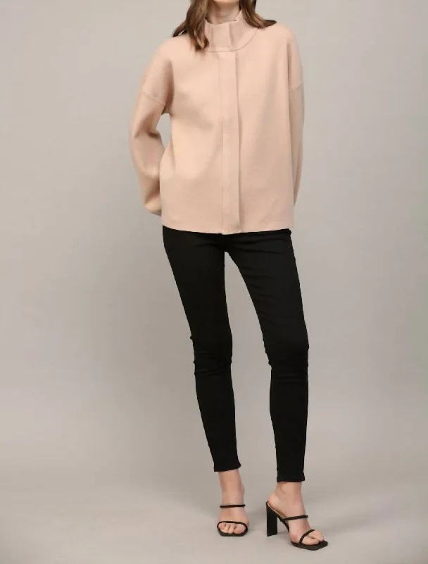 Fashion Forward Femme Zip Up Mock Sweater Jacket In Taupe