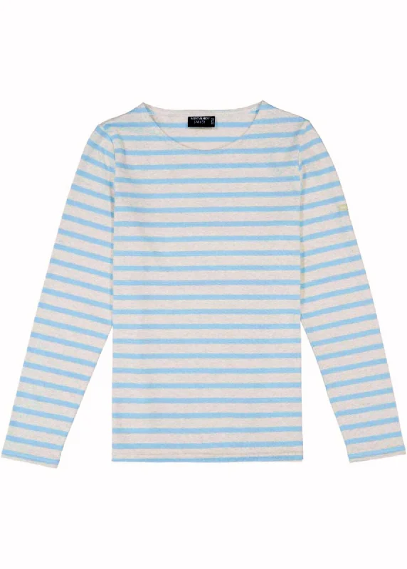 Trendy Women's Collection MINQUIDAME - Breton Striped Shirt with Long Sleeve | Soft Cotton | Women Fit (OATMEAL / OXYGEN BLUE)