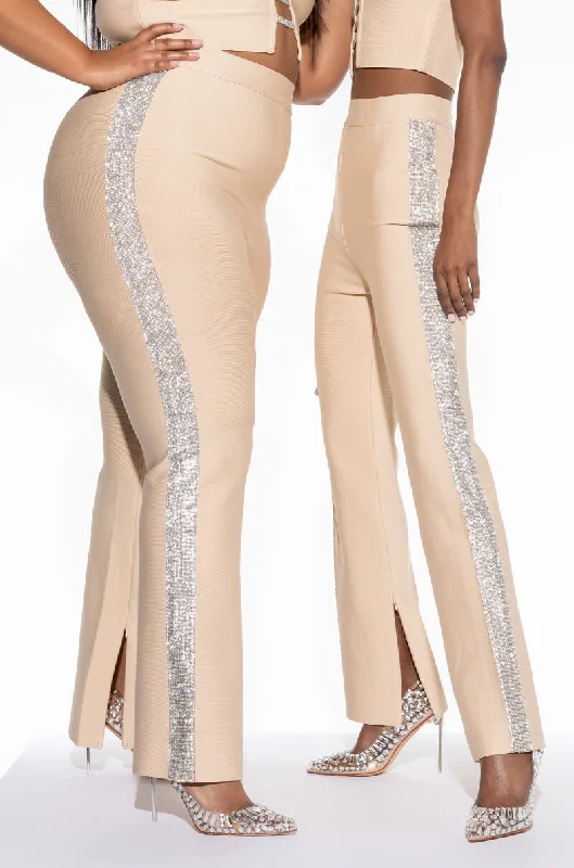 Ride The Style Wave SORRY I'M LATE RHINESTONE BANDAGE PANT