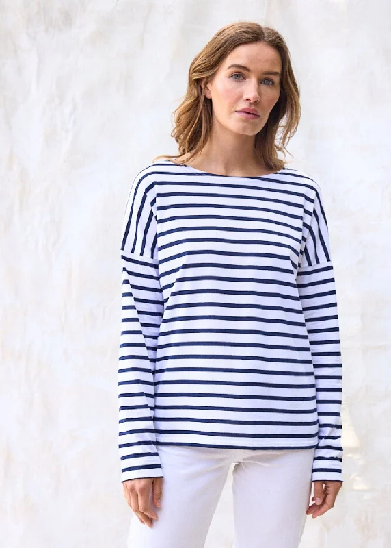 End Of Season Clearance MINQUIERS DROP II - Drop-Shoulder Breton Striped Shirt | Soft Cotton | Straight Fit (WHITE / NAVY)