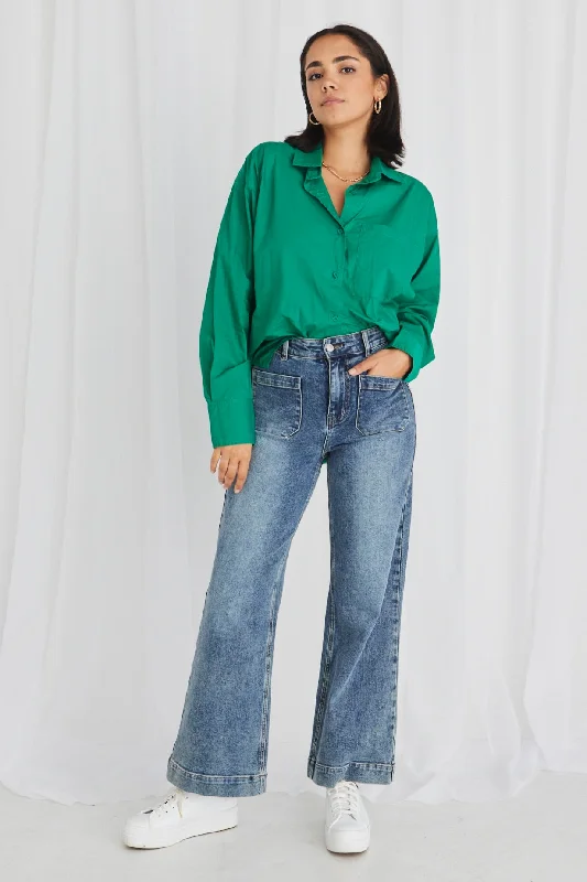 Huge Price Cut California Palm Green Poplin Oversized Shirt