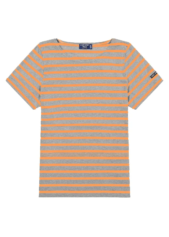 Chic Trend Collection ETRILLE - Nautical Stripe Tee with Short Sleeves | Soft Cotton | Women Fit (DENIM / NEON ORANGE)