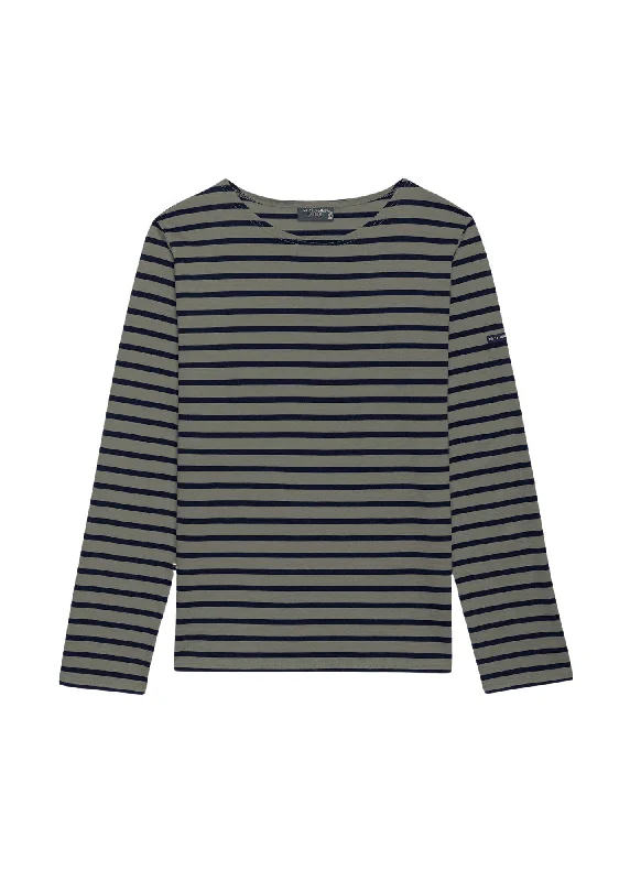 Chic And Trendy MINQUIDAME - Breton Striped Shirt with Long Sleeve | Soft Cotton | Women Fit (ARMY GREEN / NAVY)