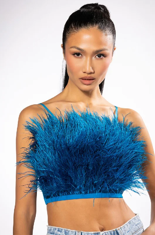 Sale For Women REAL OSTRICH FEATHERS CROP MESH BANDEAU