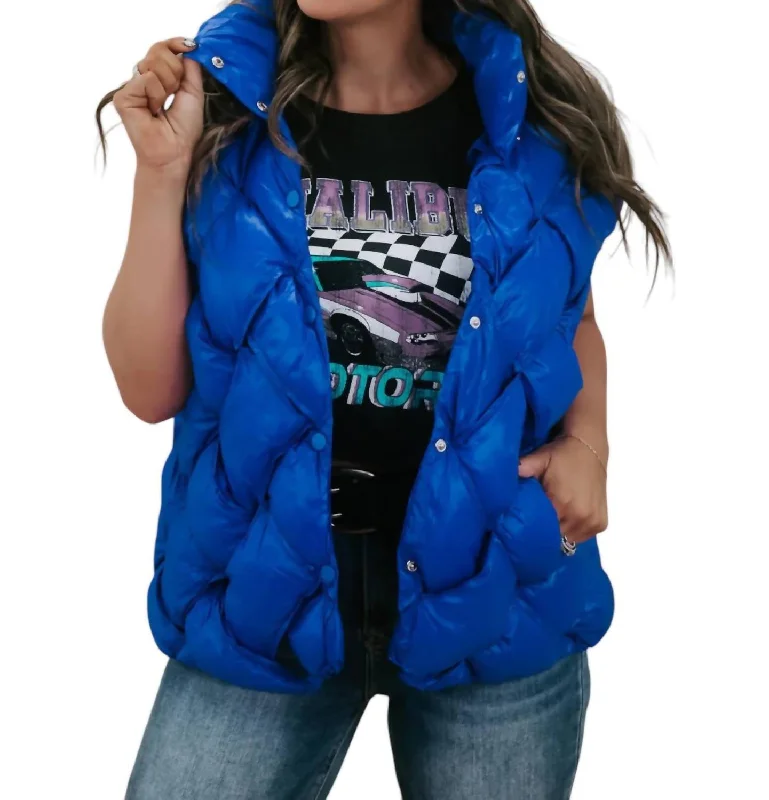 Athleisure Wear Special Offer Button Woven Puffer Vest In Royal Blue