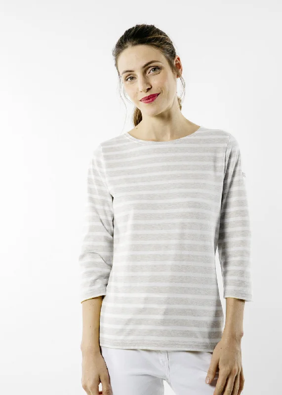 Women's Fashion Hotspots GALATHEE II - Breton Striped Top with ¾ Sleeve | Soft Cotton | Women Fit (OATMEAL / WHITE)