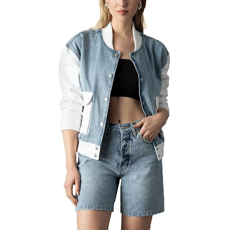 Limited Time Offer Admiral Womens Colorblock Denim Bomber Jacket