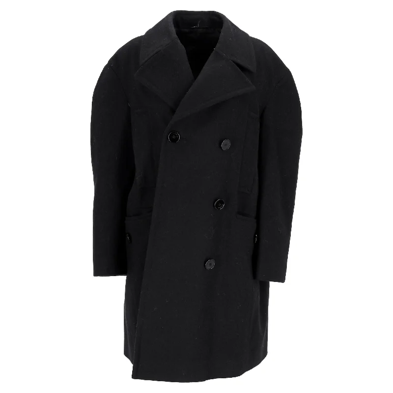 Bold Fashion Givenchy Double-Breasted Felted Pea Coat in Black Wool