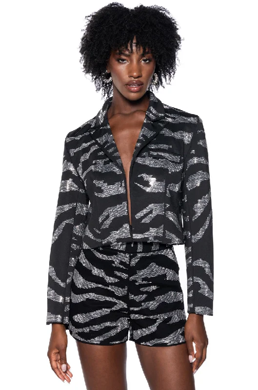 Limited Time Offer POP STAR ZEBRA RHINESTONE CROP BLAZER