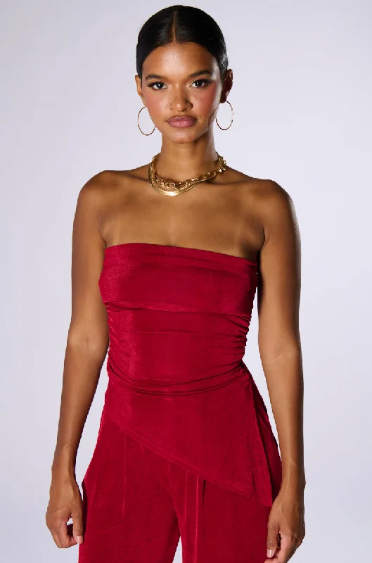 Women's Clothes Online Shopping CATCHING A WAVE STRAPLESS TOP IN BURGUNDY