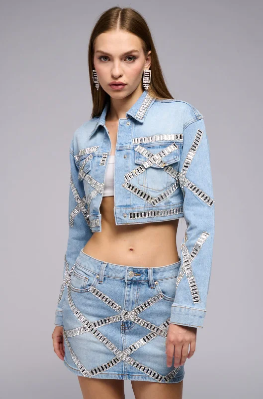 Trendy Street Style Clothing PORTIA EMBELLISHED DENIM JACKET