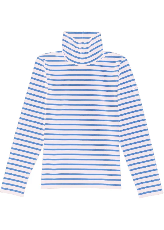 Stay Ahead In Style OURAL - Turtleneck Striped Shirt for Women | Stretch Fabric | Women Fit (IVORY / OXYGEN BLUE)