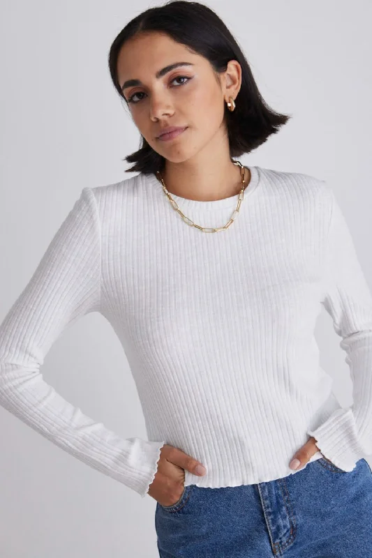 Absurdly Cheap Sale Shout Ivory Rib Cropped Crew LS Tee