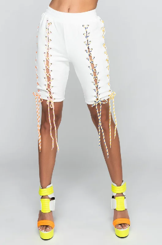 Hot Trends READY WHEN YOU ARE LACE UP BIKER SHORT IVORY