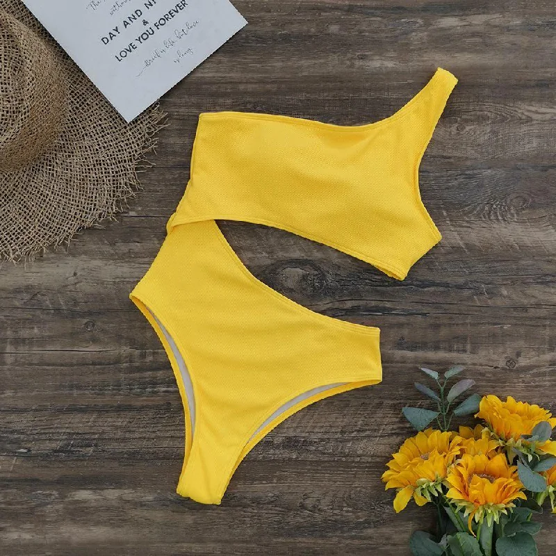 Women's Fashion Clothing Yellow Cutout Swimsuit