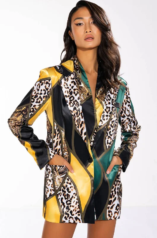 High End Designer Brands Discount INTO THE WILD PRINTED SATIN BLAZER