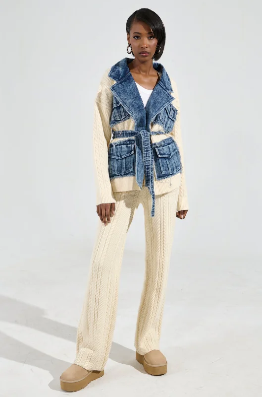 Trendy Urban Attire WORTHY OF LOVE CABLE KNIT STRAIGHT LEG PANT IN CREAM